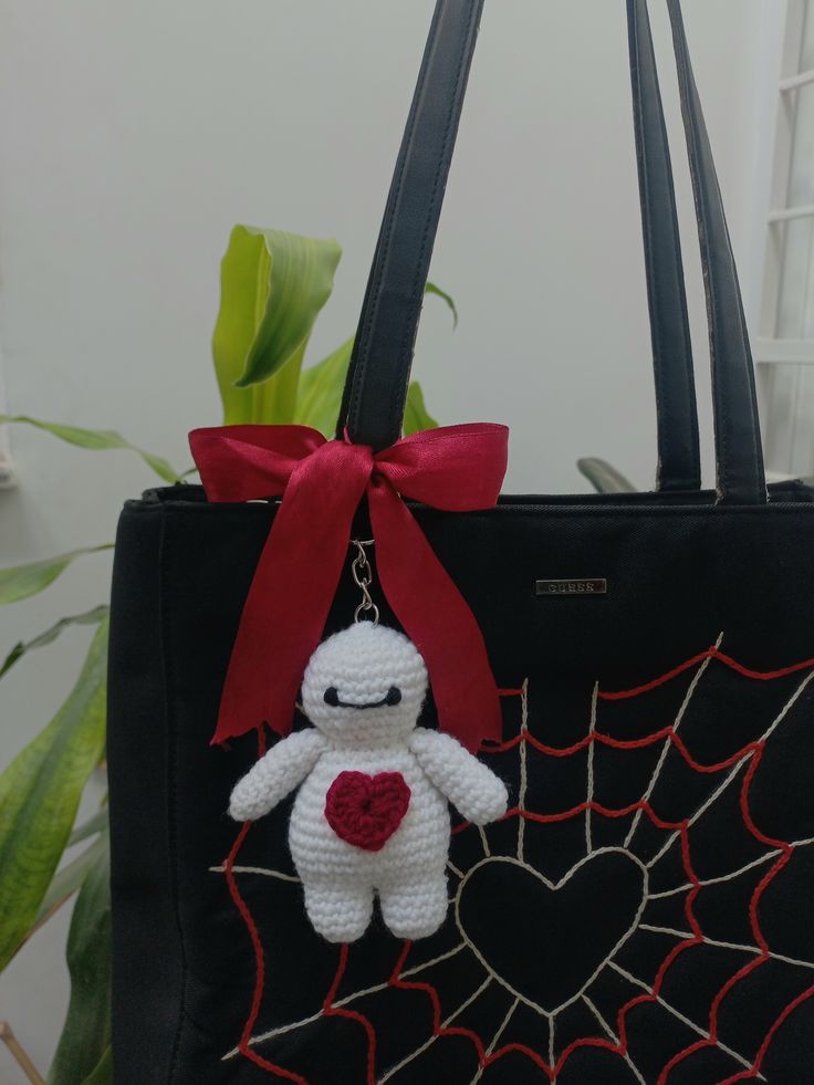 Crochet Baymax Keychain โ Handmade Amigurumi Heart Charm