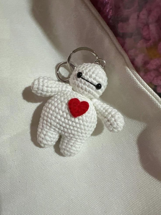 Crochet Baymax Keychain – Handmade Amigurumi Heart Charm